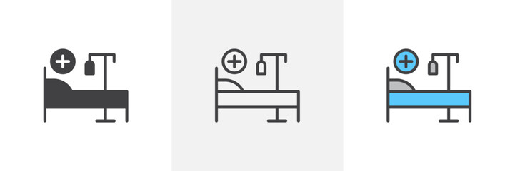 Hospital bed colored icon set