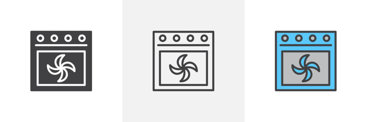 Convection turbofan stove colored icon set