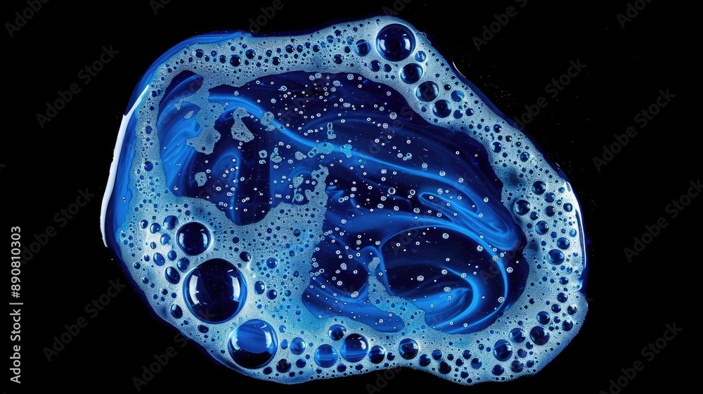 Poster A close-up shot of a blue object covered in bubbles, great for use in illustrations or designs where simplicity and playfulness are needed
