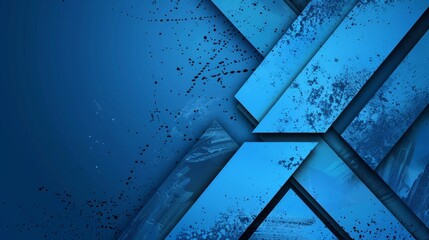 Blue triangle background with arrow and paper layer overlap for text, message, or artwork with a maximum character count of 100. 