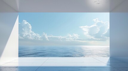 Naklejka premium Open Window to Serene Ocean View