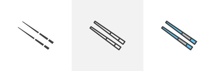 Chopsticks colored icon set