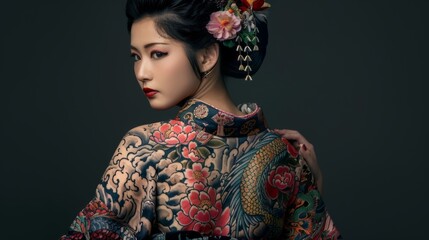 Fototapeta premium asian woman with tattooed body