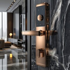modern smart lock for door blurred apartment