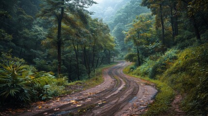 Misty Forest Road in the Rainforest