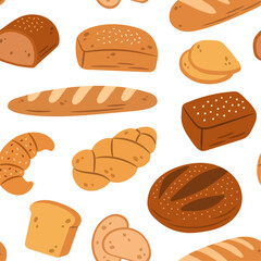 Seamless pattern with bakery products on a white background