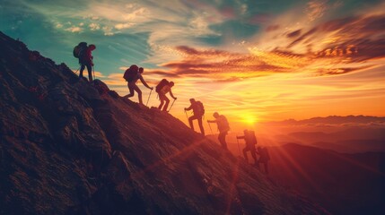 Fototapeta premium Mountain climbers at sunset