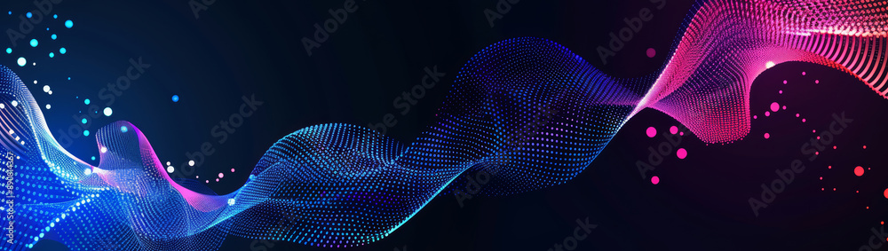 Sticker abstract, elegant blue and purple waves on dark background with empty space for text. modern technol