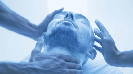 Advanced physiotherapy techniques for athletes in an ultramodern, supernatural scene, with copy space