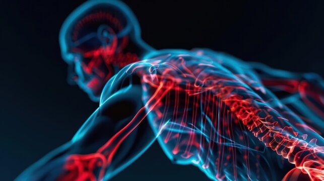 Advanced physiotherapy techniques for athletes in an ultramodern, supernatural scene, with copy space