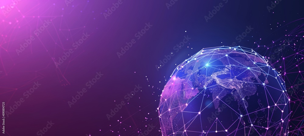 Wall mural world globe with connected dots symbolizing global connection, communication and network. planet ear