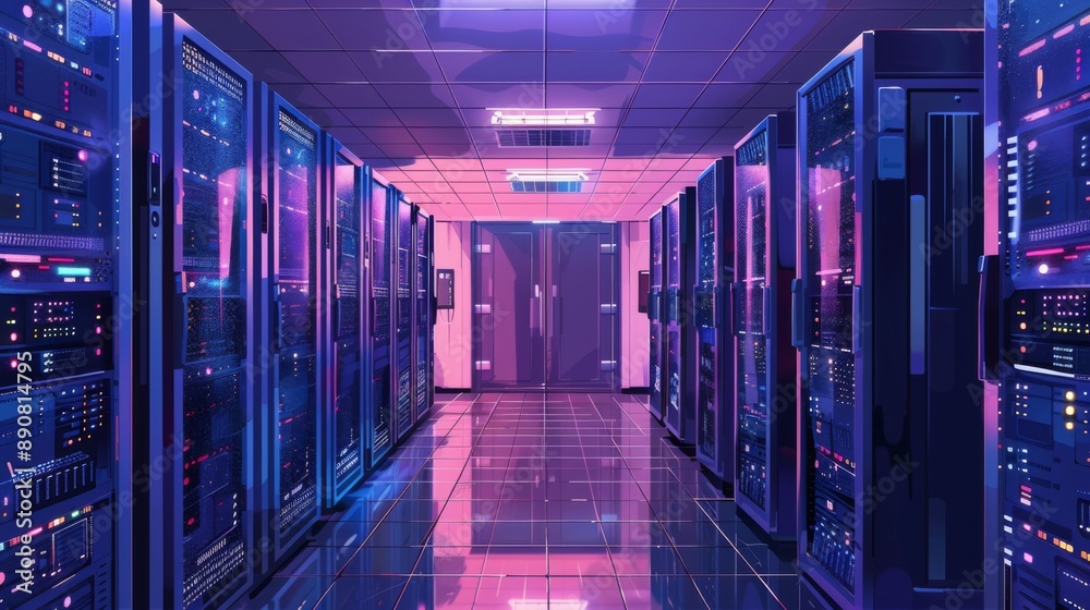 Sticker Data Center with Futuristic Lighting