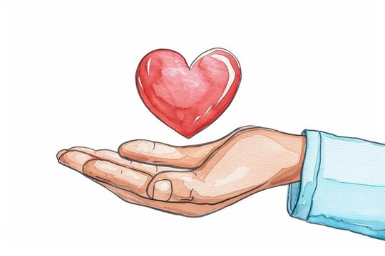An enchanting watercolor depiction of a hand holding a thankyou note for healthcare heroes, done in a kawaii style, isolated on a white background