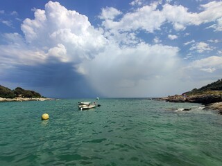Boats in the bay - blue waters at the Adriatic sea shore - Croatia 