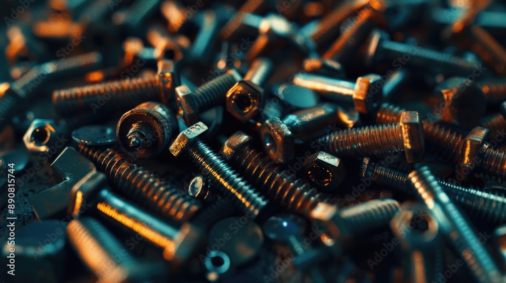 Poster A collection of screws arranged neatly on a flat surface, ideal for use in various DIY projects or as a decorative element