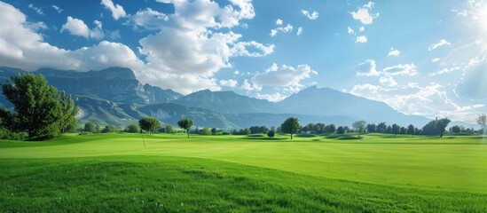 Obraz premium Golf course with mountain