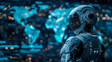 Fototapeta premium Futuristic AI Robot Overseeing Digital World