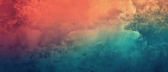 Fototapeta premium Vivid abstract art with a gradient of red, orange, teal, and blue, featuring a textured surface.