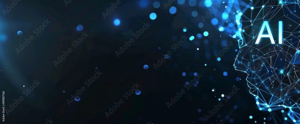 Wall mural ai technology on black background. futuristic, dark artificial intelligence concept with text 