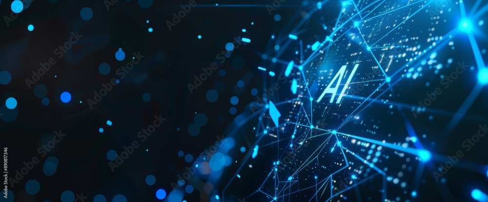Poster ai technology on black background. futuristic, dark artificial intelligence concept with text 