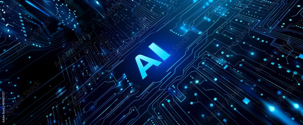 Wall mural ai technology on black background. futuristic, dark artificial intelligence concept with text 