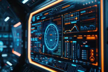 Fototapeta premium Monitor fleet activities in realtime in an ultramodern, supernatural scene, with copy space