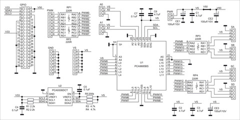 Schematic diagram of electronic device on sheet of paper.  Vector drawing electrical circuit with connector,
resistor, capacitor, integrated circuit,
microcontroller, other components.