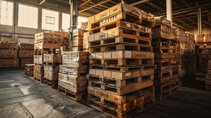 Warehouse Pallets Stacked Boxes