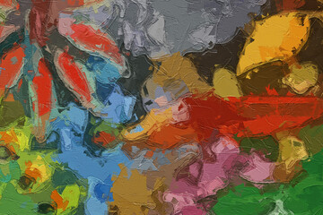 Fototapeta premium Oil paintings and various flowers, birds, leaves, tigers, and animals are beautiful