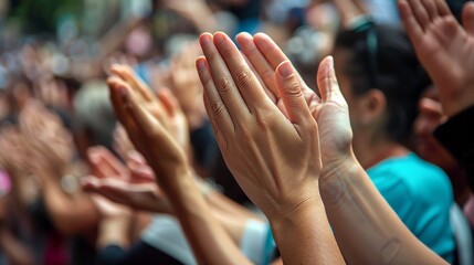 Hands clapping in a crowd, representing applause, appreciation, and public event