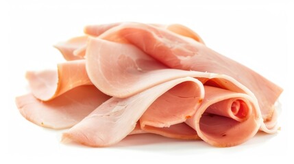 Sliced Turkey Isolated. Single Folded Slice of Turkey Ham, Pink and Whole, on White Background