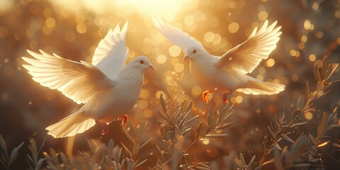 International Day of Peace white doves and olive branches, September 21st