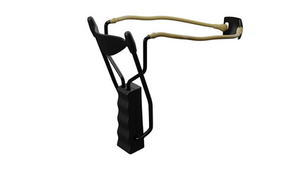 Modern metal slingshot with plastic handle isolated on transparent and white background. Slingshot concept. 3D render