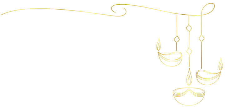 golden diya lamps hanging on white clip art preview