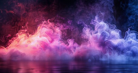 Abstract Purple And Red Smoke With White Sparkles Against A Black Background