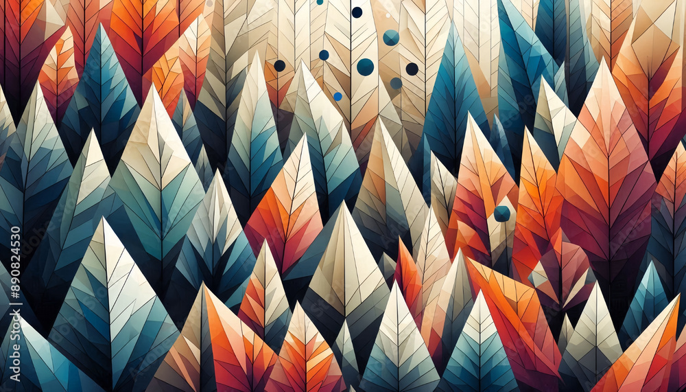 Wall mural Geometric forest in the shape of leaves, digitally rendered.