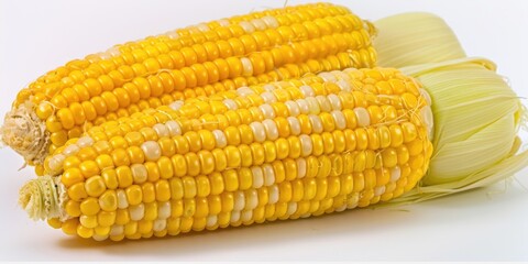 Fresh corn ears on a clean white surface