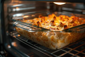 Casserole Oven. Baked Cheese Casserole Cooking for Delicious Dinner