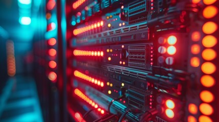 Obraz premium Modern Data Center with Red and Blue Lights