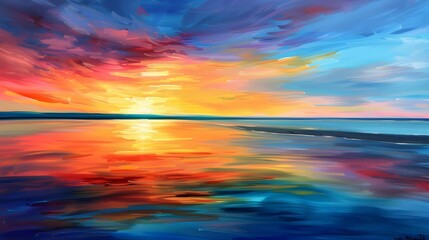Obraz premium Vibrant sunset seascape reflecting on tranquil waters