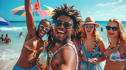 Multiracial group of friends having fun dancing