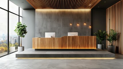 Modern Office Reception with Wooden Elements