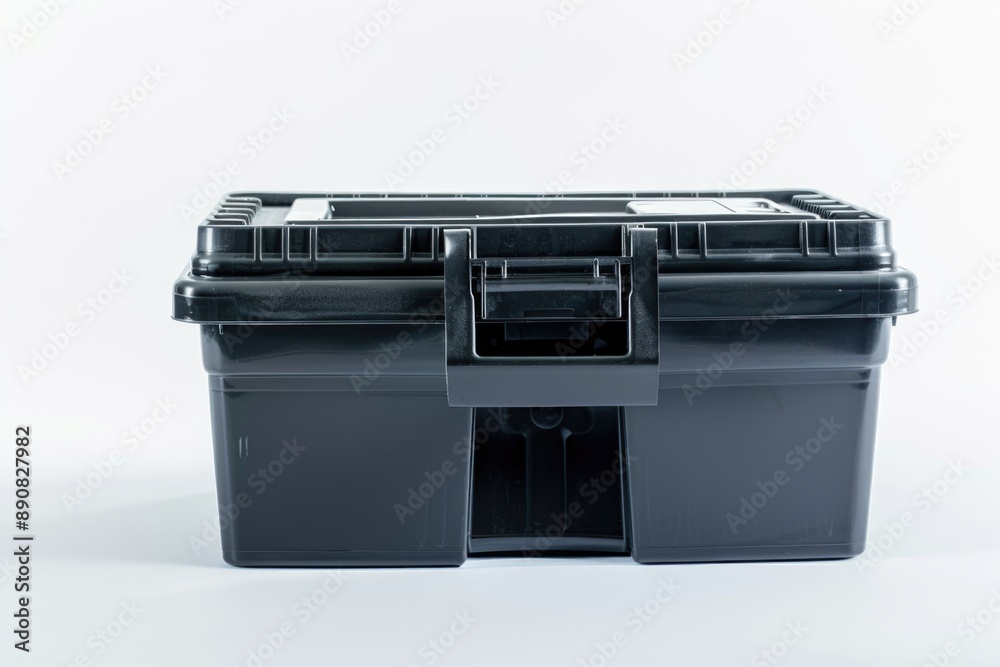 Aufkleber a compact black tool box sitting on a white surface, perfect for use in diy projects or as a prop in