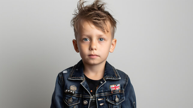 Ni&ntilde;o vestido de rockero sobre un fondo blanco 