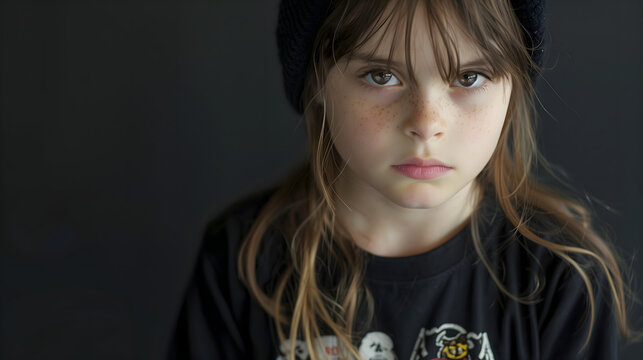 Ni&ntilde;a vestida de rockera sobre un fondo negro