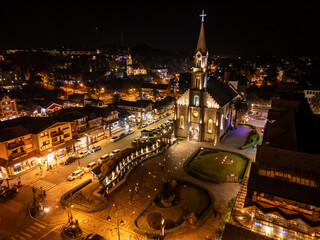 Night lights and Church in Gramado city