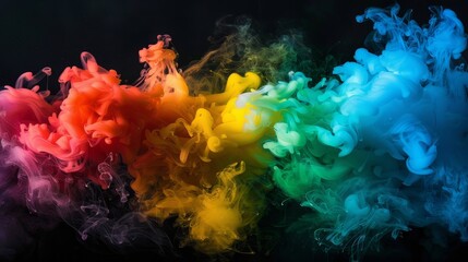 Dynamic multicolored smoke explosion on black background for impactful and bold design concepts