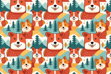 Seamless pattern with hand-drawn dogs. Animals vector illustration with adorable pets. Tileable background for your fabric, textile design, wrapping, backdrop 