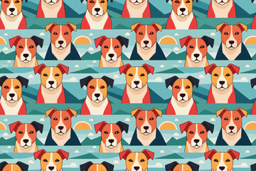 Seamless pattern with hand-drawn dogs. Animals vector illustration with adorable pets. Tileable background for your fabric, textile design, wrapping, backdrop 
