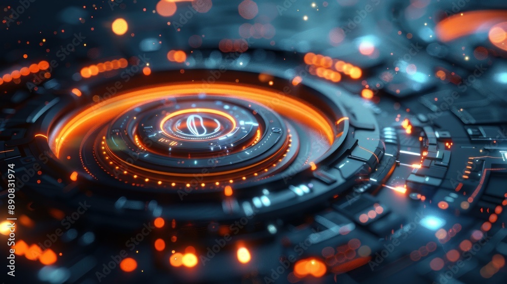 Poster futuristic glowing circuit board with ornate patterns